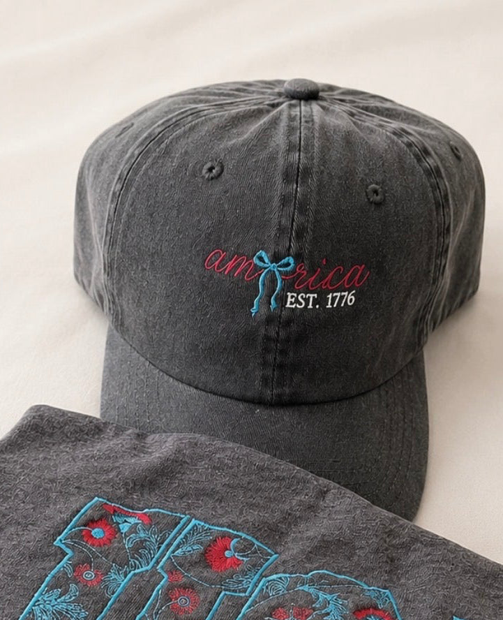 America Embroidered Bow Hat