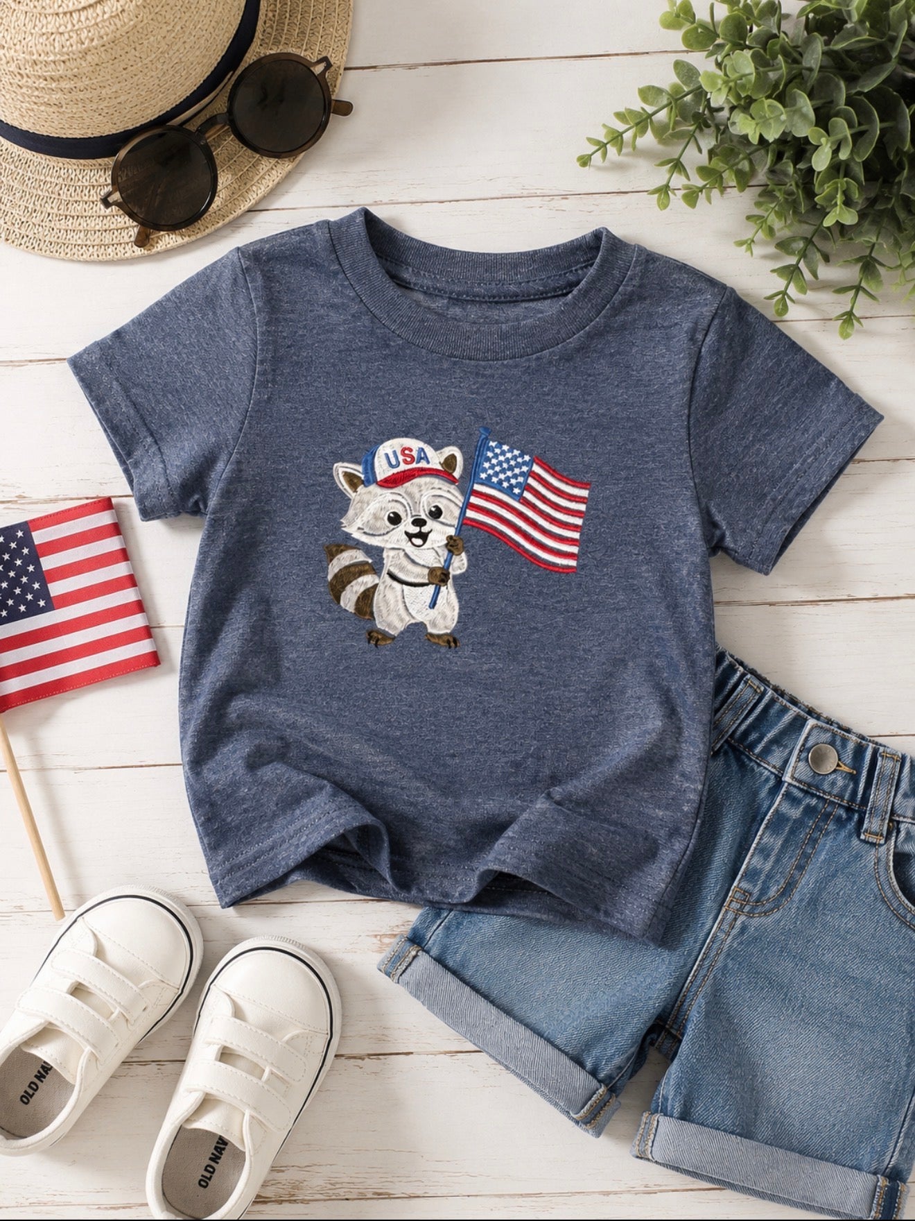 Patriotic Raccoon Embroidered Baby/Toddler Tee